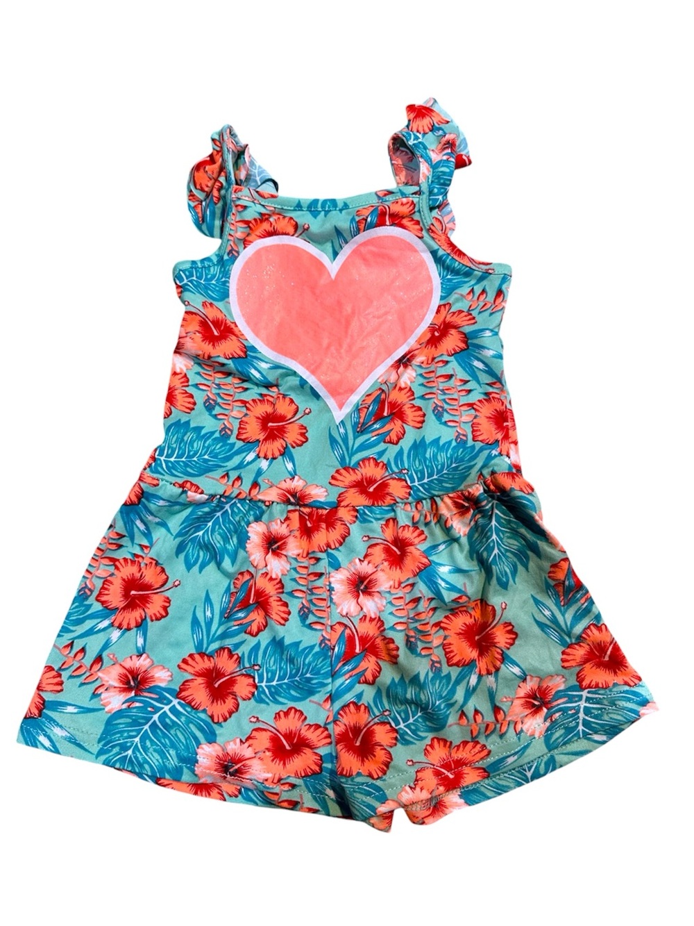 NWT New Chic Girls Tropical Heart Romper Dress 3T Floral Hawaiian Beach